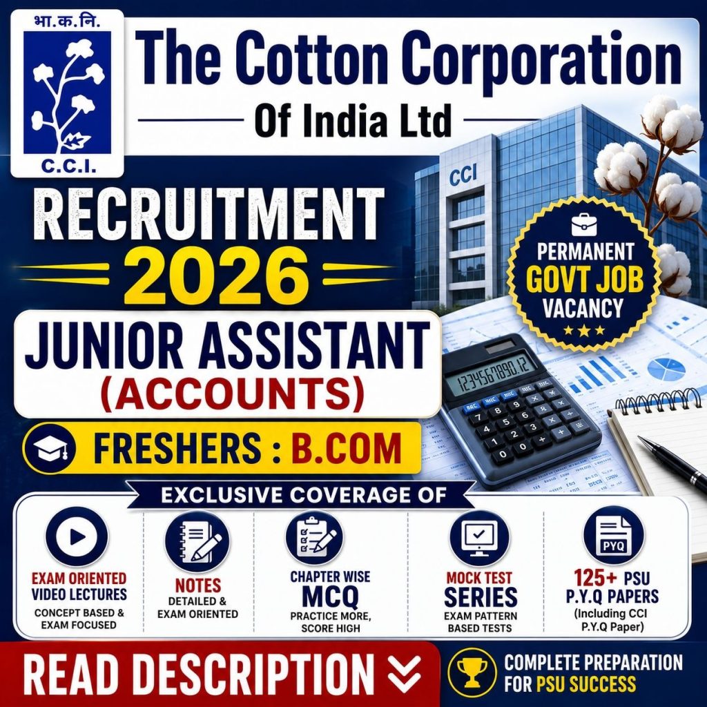 CCI Junior Assistant Accounts 2026 Complete Course Video Lectures Notes MCQS Mock Tests 120 PYQS